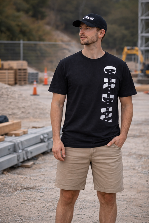 work t-shirt, tradie work tee, stretch work t-shirt, durable workwear t-shirt, construction work clothing, polyester cotton spandex work tee