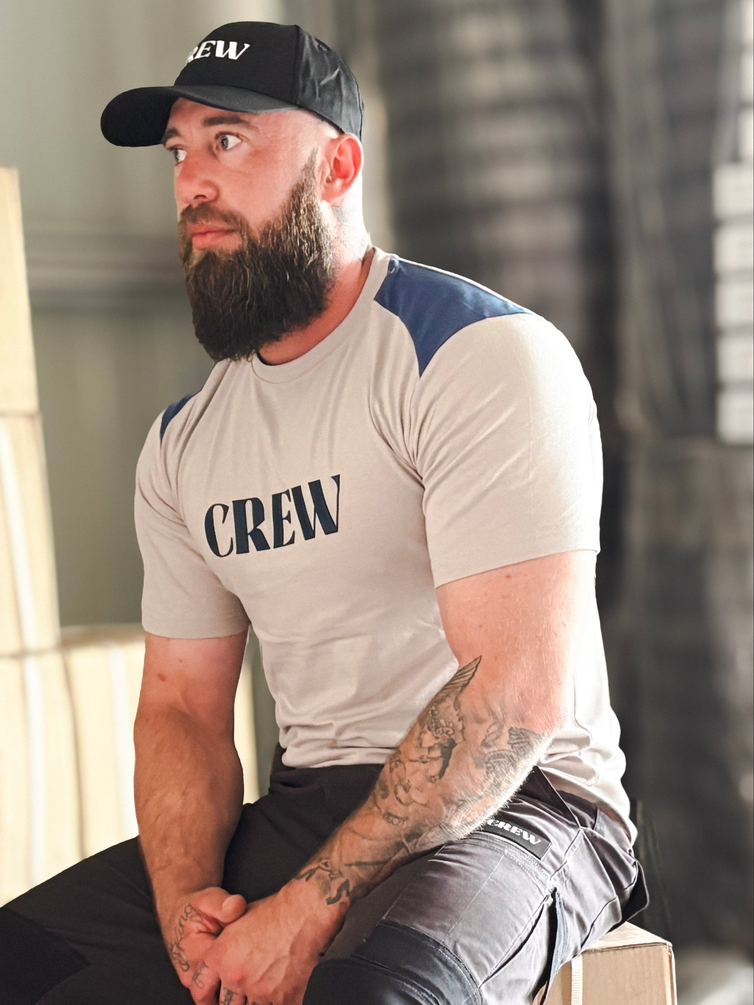 CREW tradie workwear T-shirt in beige with reinforced shoulder detailing
